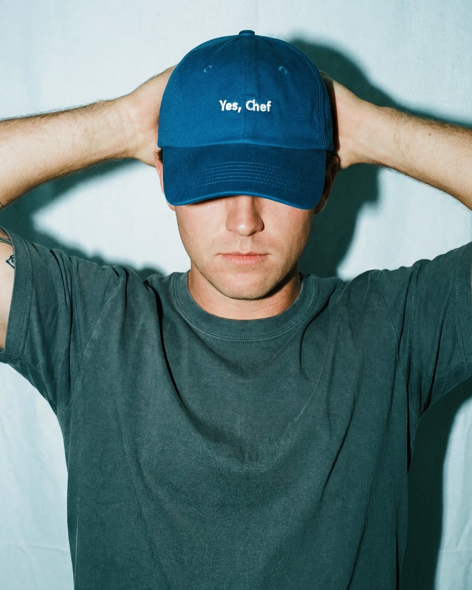 Blue Yes Chef embroidered cotton cap for food lovers
