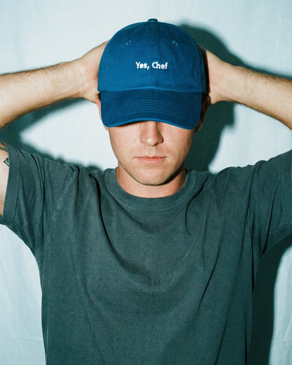 Blue Yes Chef embroidered cotton cap for food lovers